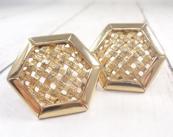 Vintage 1970s Sphinx Large Hexagonal Clip On Earrings. Statement Earrings, Show-Stopper Clip Ons.