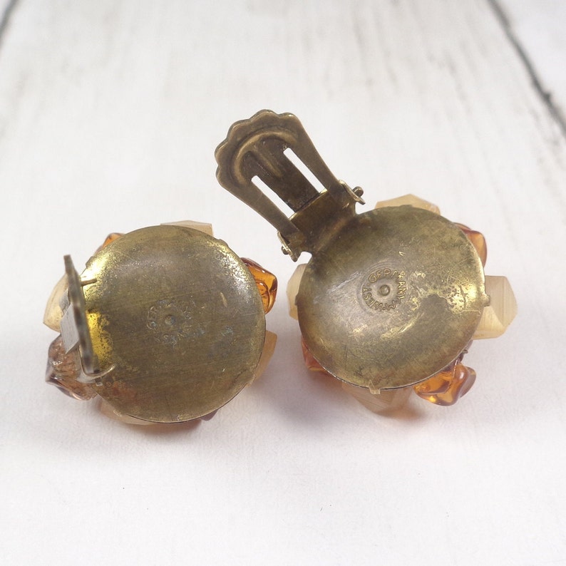 Vintage 1960s Honey Tones Cluster Bead Clip On Earrings. West Germany. image 6