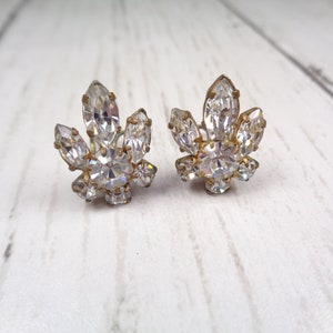 1950s Vintage Silver Clip-On Earrings with Clear Rhinestones Timeless Elegance for Brides and Special Occasions image 6