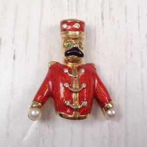 Quality Vintage Gold-Plated Nutcracker Brooch by Designer Keyes Enamel, Faux Pearl and Crystal image 6