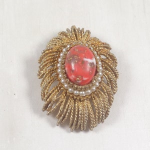 Vintage 1960s Brutalist Brooch with Faux Seed Pearls image 2