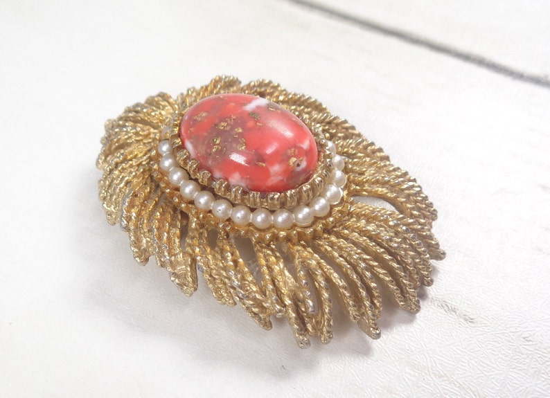 Vintage 1960s Brutalist Brooch with Faux Seed Pearls image 4