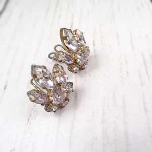 1950s Vintage Silver Clip-On Earrings with Clear Rhinestones Timeless Elegance for Brides and Special Occasions image 4