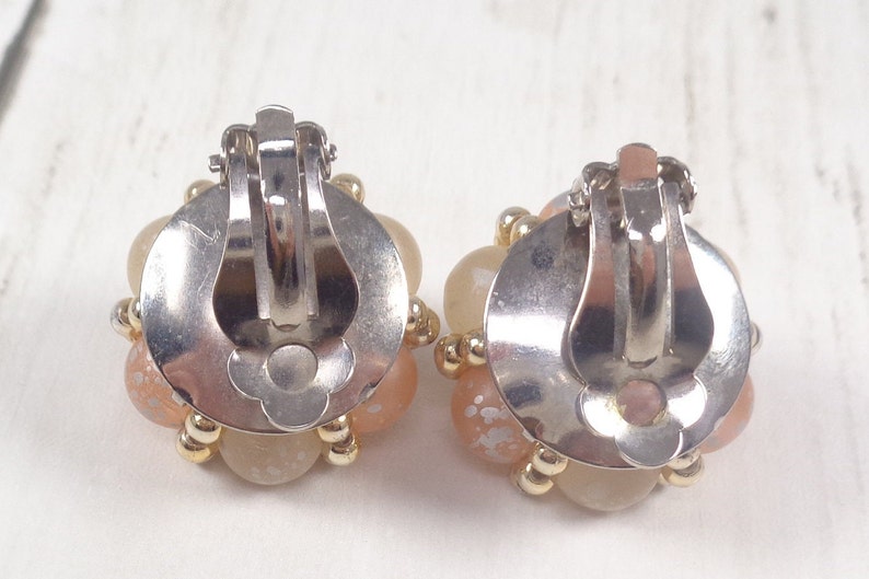 Vintage 1960s Peach Bead Clip On Earrings image 5