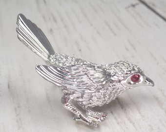 Enchanting Signed Vintage Sarah Coventry Silver-tone 'Early Bird' Brooch - Wren/Sparrow Bird Brooch