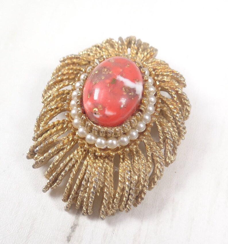 Vintage 1960s Brutalist Brooch with Faux Seed Pearls image 1