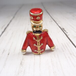 Quality Vintage Gold-Plated Nutcracker Brooch by Designer Keyes Enamel, Faux Pearl and Crystal image 7