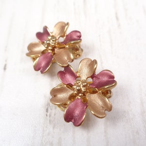 Vintage Bronze and Gold Enamel Floral Clip On Earrings image 4