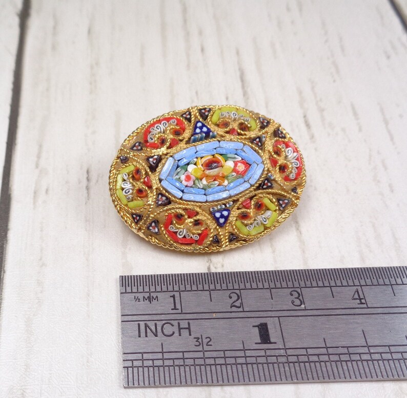 Vintage Millefiori Brooch from Italy 1950s Colourful Micro-Mosaic Oval Brooch Unique Handcrafted Jewelry image 3