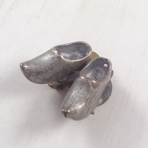 Vintage 50s Dutch Clog Clip On Earrings. Silver Tone Clog Earrings. Unusual. image 1