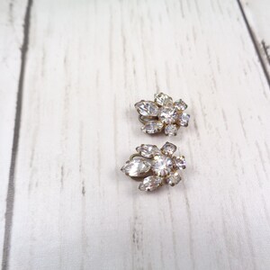 1950s Vintage Silver Clip-On Earrings with Clear Rhinestones Timeless Elegance for Brides and Special Occasions image 3
