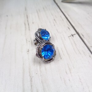 Vintage Silver-tone 1960s Clip-On Earrings with Royal Blue Crystals. Quality Earrings. image 7