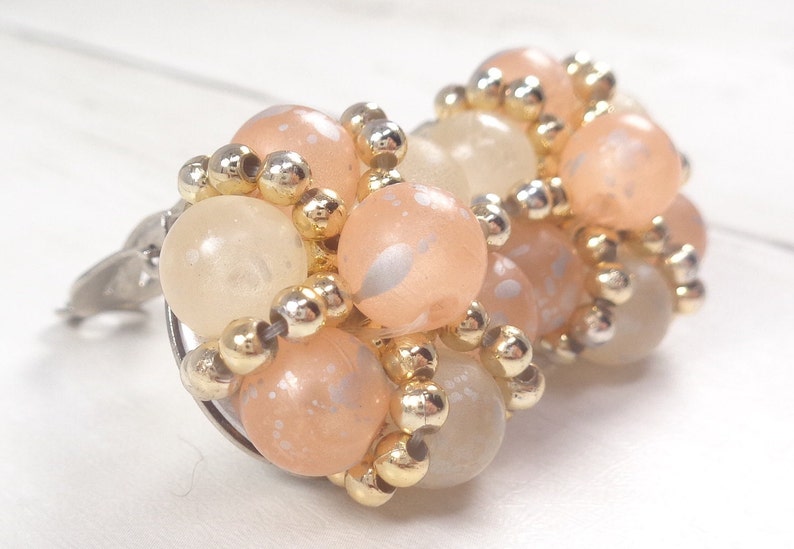 Vintage 1960s Peach Bead Clip On Earrings image 2