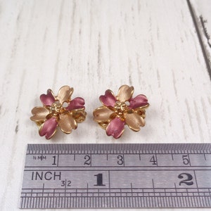 Vintage Bronze and Gold Enamel Floral Clip On Earrings image 8