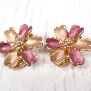 Vintage Bronze and Gold Enamel Floral Clip On Earrings image 3