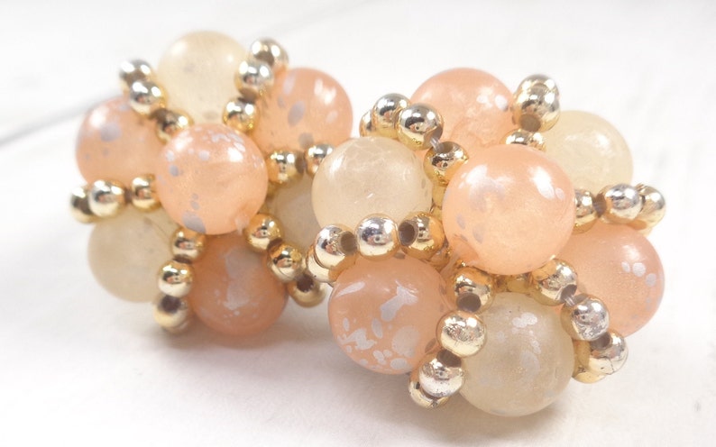 Vintage 1960s Peach Bead Clip On Earrings image 1