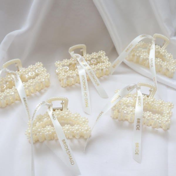 Bridal Hair Claw Clips, Bridesmaid Hair Claw Clip, Maid of Honour Gift, Bridesmaid Proposal, Bridal Proposal, Pearl Claw Clip