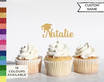 Custom Graduation Cap Cupcake Topper, Custom Grad Cupcake Topper, Cardstock Topper, Name Topper, Cupcake, Name Decoration, Party Decoration