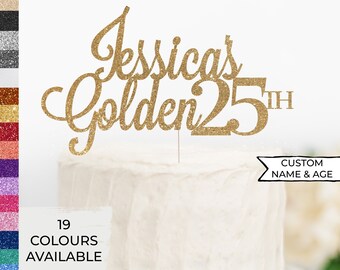 Custom Name & Number Cake Topper, Golden Birthday Cake Topper, Champagne Birthday, Lucky Birthday, 25th, 16th, Sweet Sixteen, Birthday Age