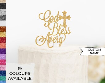 God Bless Custom Cake Topper,Custom Baptism Name Cake Topper,God Bless,Holy Communion Topper,Name Topper,Christening,Confirmation Decoration