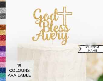 God Bless Custom Cake Topper,Custom Baptism Name Cake Topper,God Bless,Holy Communion Topper,Name Topper,Christening,Confirmation Decoration