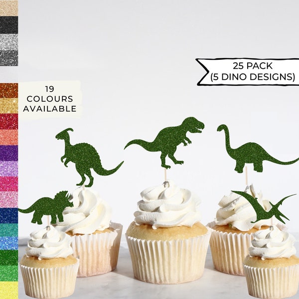 25 Pack Dinosaur Cupcake Toppers, Dinosaur Cake Topper, Cake Topper, Name Topper, Centerpiece, Name Decoration,Party Decoration, Dino