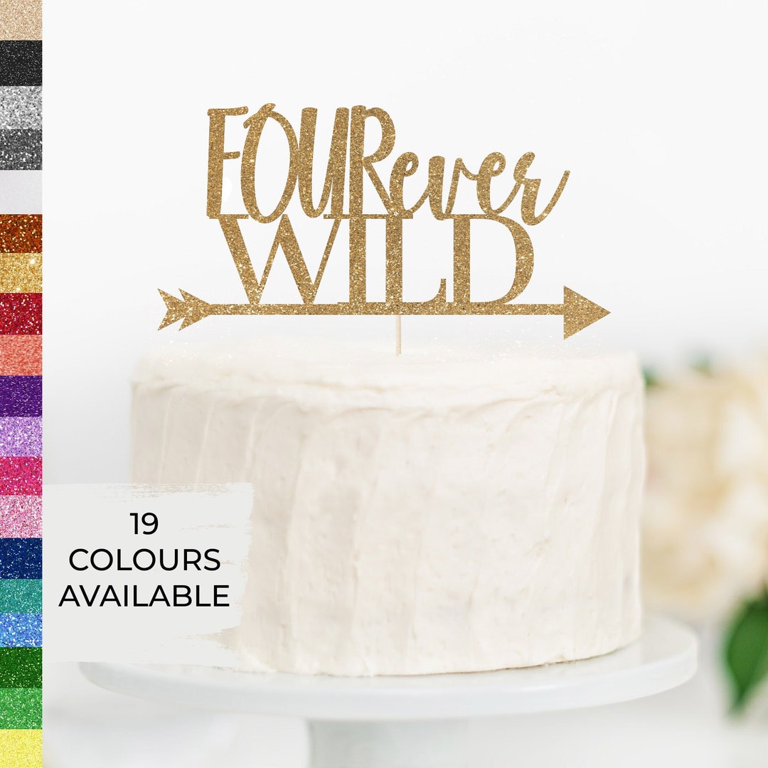 Fourever Wild Birthday Cake Topper, Animal Birthday Topper, 4th ...