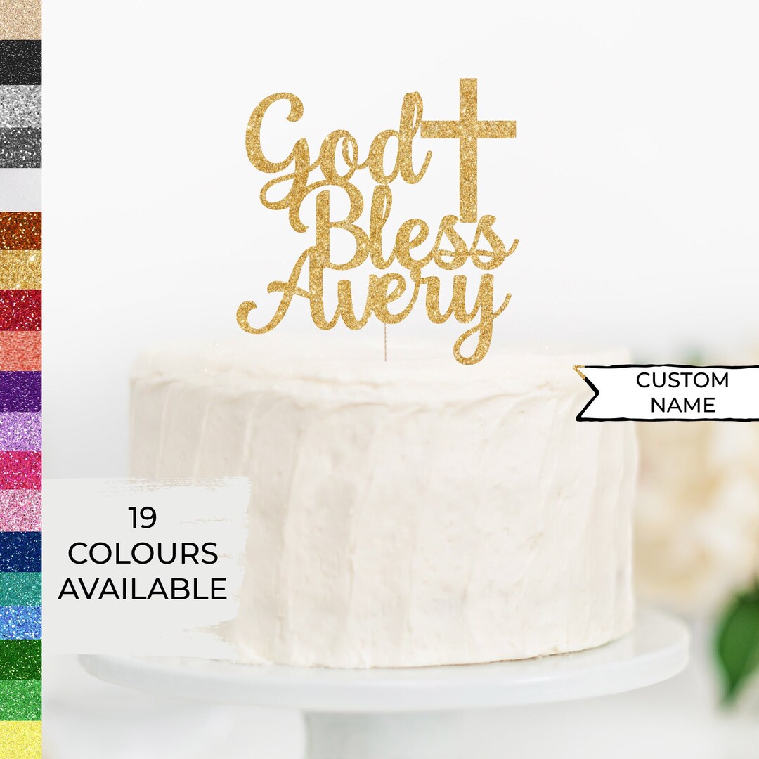 Personalized 'God Bless' Cake Topper - Custom Name & Date, Wooden Floral Design For Baptism, Christening, First Communion