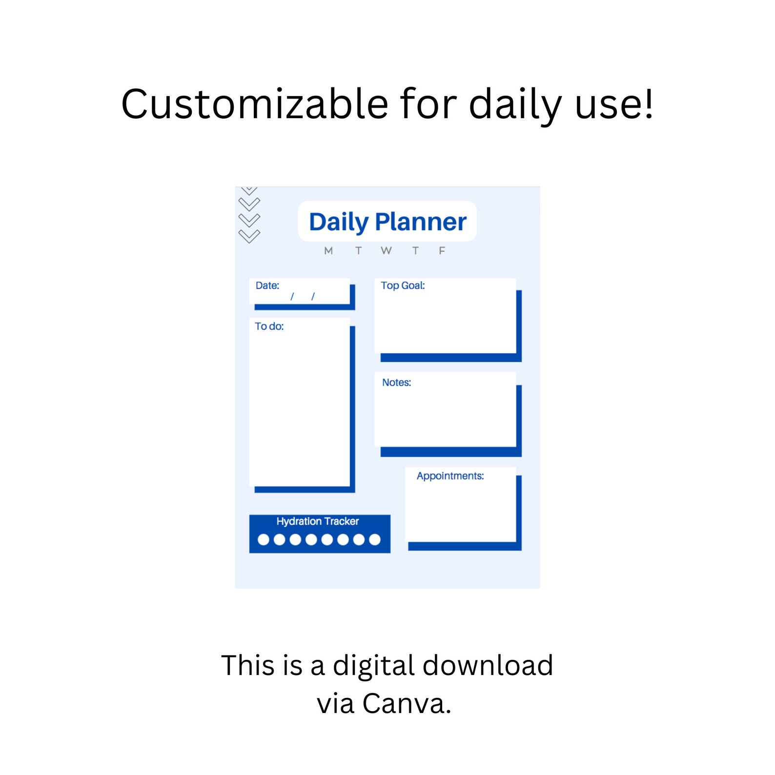 Printable daily planner digital download immediate use blue etsy