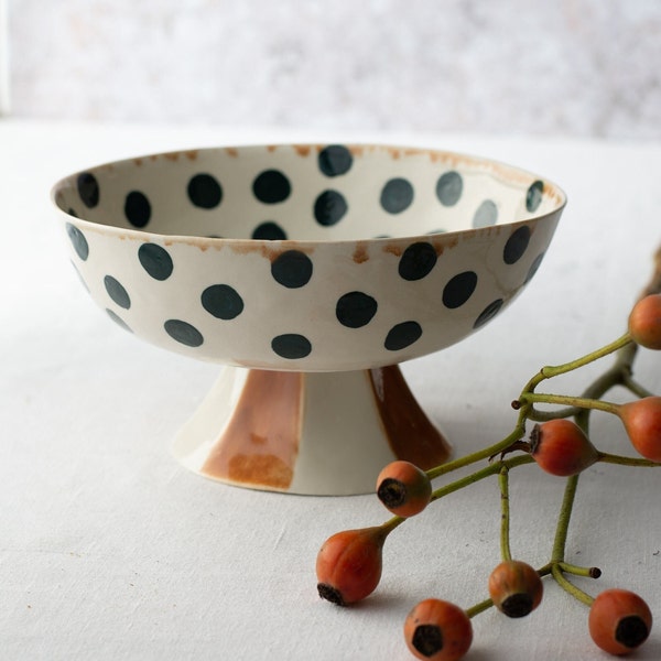 Handmade Porcelain Footed Serveware, Salad Bowl, Fruit Bowl, Kitchen Centerpiece, Serving Dinnerware, Christmas Home Gift, Holiday Decor