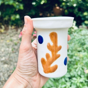 Duo Polka Dots Art Series Fine Porcelain Brown Handmade Coffee Cups, Blue Duo Polka Dots Coffee Cup, Handmade Natural Porcelain,Colorful Mug