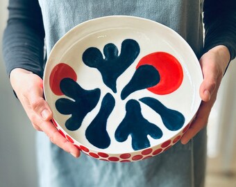 Artistic Fine Porcelain Handmade Large Serving Platter, Colorful Round Plate, Foodies Gift, Hot Dishes Tray, Housewarming Present, 10"