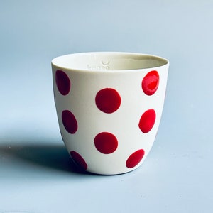 Handmade Limoges Porcelain Mug: Red Dotted Handless Tea Coffee Cup