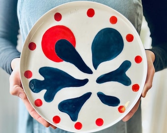 Feines Porzellan Serviertablett, Matisse Coral Art große Servierplatte, Einweihungsgeschenk, künstlerisches Design Serviergeschirr, Geschenk für neues Zuhause