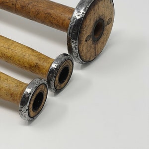 Industrial Textile Spool, Vintage wooden Spinning Bobbins, Set of 3 Spools