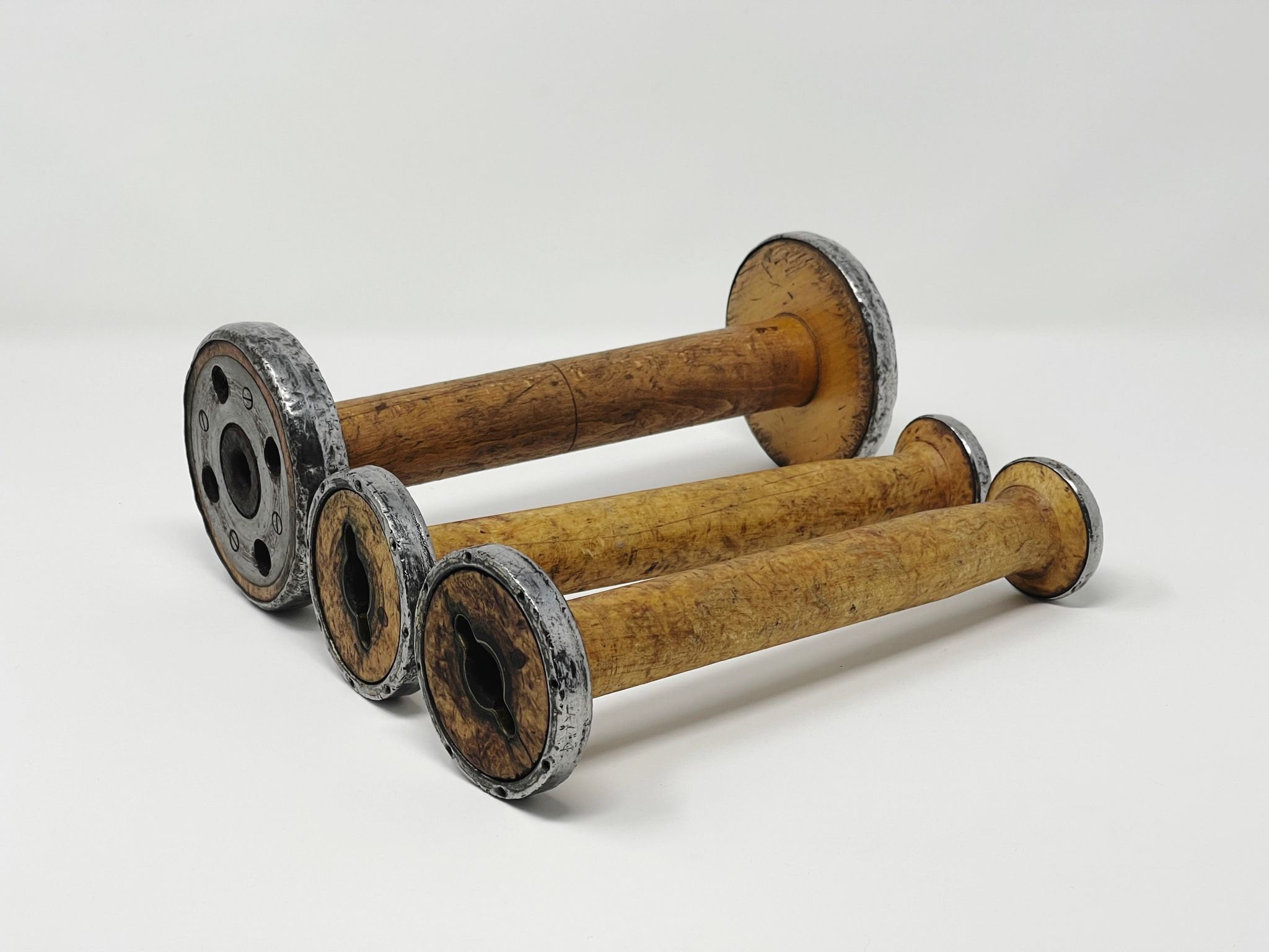 Industrial Textile Spool, Vintage Wooden Spinning Bobbins, Set of 3 ...