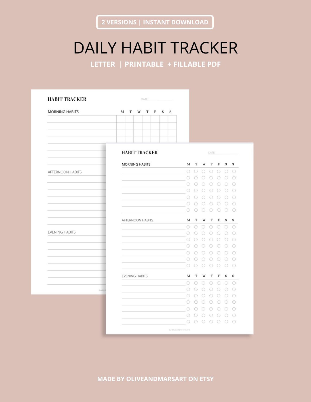 Daily Habit Tracker, Instant Download, Customizable PDF, Routine ...