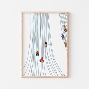 Kids on a Sledding Hill Digital Download Instant Winter Art