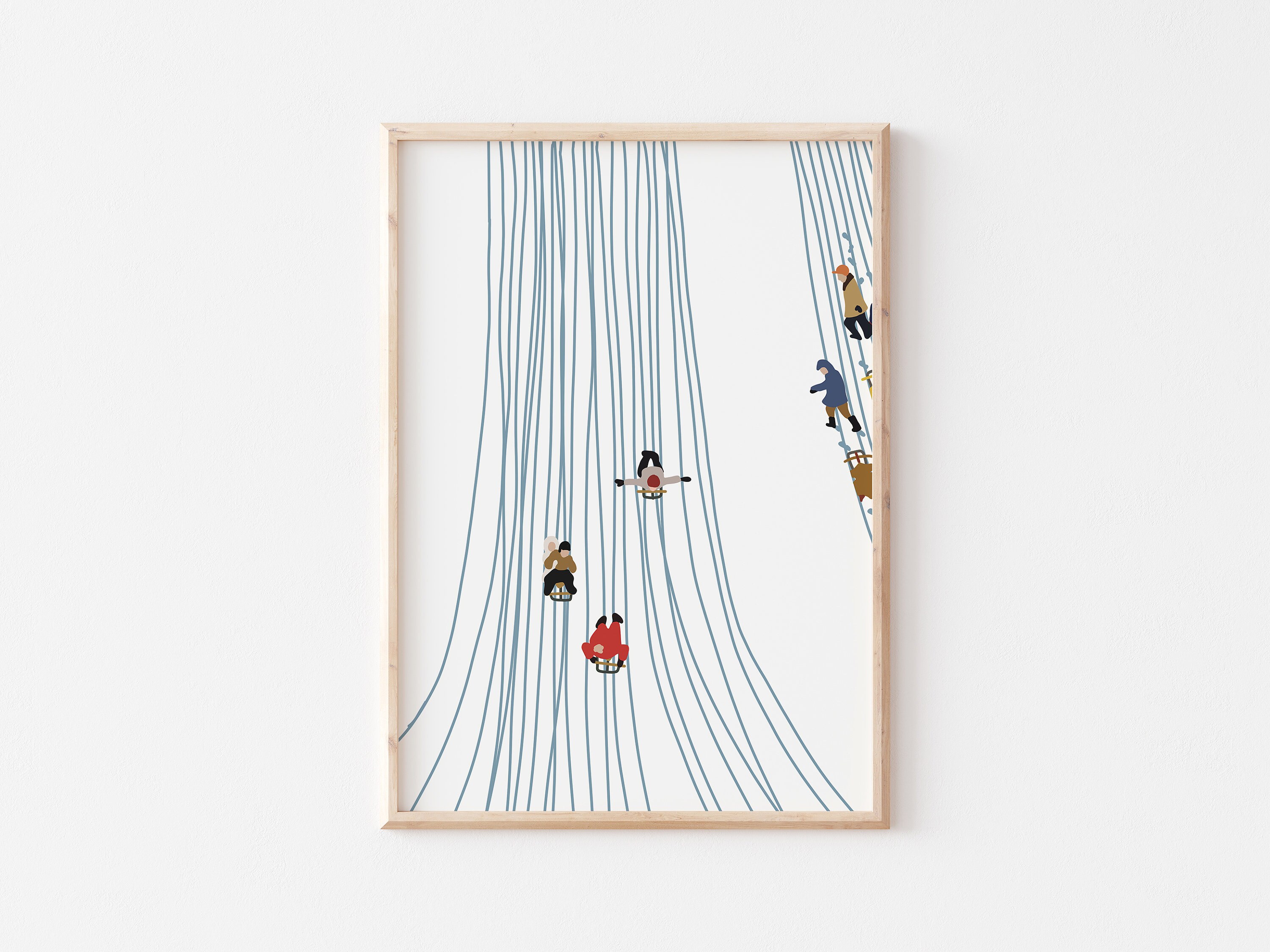 Kids on a Sledding Hill Digital Download Instant Winter Art