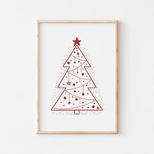 Red Decorated Christmas Tree Digital Download Instant Holiday Art