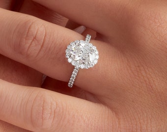 2.07 CT Oval Cut Halo Lab Grown Diamond Engagement Ring, 14K White Gold, IGI CERTIFIED