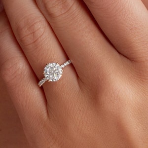 IGI CERTIFIED Engagement & Wedding Ring Set Minimalist Hidden Halo Round Lab Grown Diamond Engagement Ring, 18K Rose Gold image 3