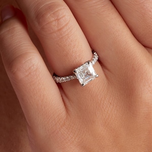 2.8 CT Solitaire Asscher Cut Lab Grown Diamond Hidden Halo Engagement Ring, 14K White Gold, IGI CERTIFIED