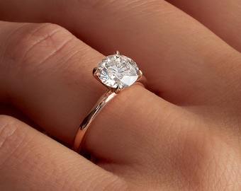 1.83 CT Minimalist Solitaire Round Lab Grown Diamond Engagement Ring in 14k Rose Gold, IGI CERTIFIED
