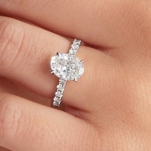 2.6 CT Oval Hidden Halo Lab Grown Diamond Engagement Ring in a Cathedral Shank, 14K White Gold, IGI CERTIFIED