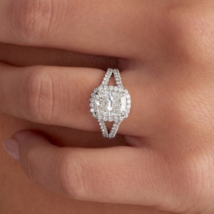 2.68 CT Cushion Cut Halo Lab Grown Diamond Engagement Ring with a Pavé Split Shank, 14k White Gold, IGI CERTIFIED