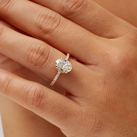 2.17 CT Classic Oval Diamond Lab Grown Engagement Ring 14K Yellow Gold Etsy