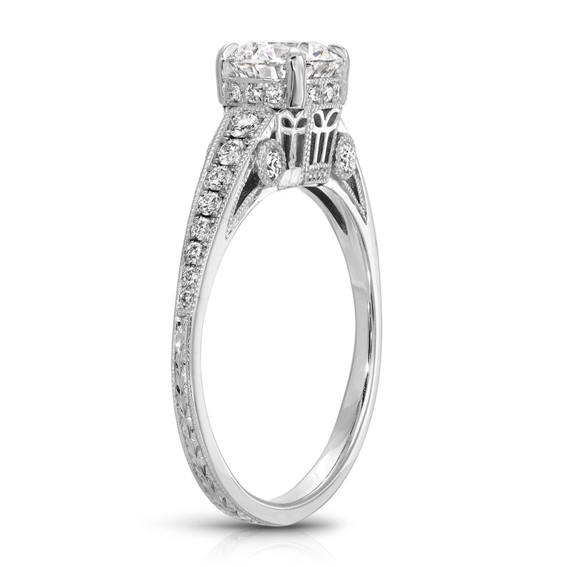 Victorian Engagement Ring Set Lab Grown Diamond Ring in 14K White Gold