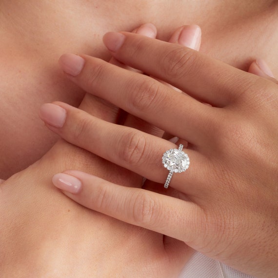 2.07 CT Oval Cut Halo Lab Grown Diamond Engagement Ring 14K White Gold IGI CERTIFIED Etsy