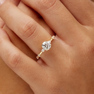 Round Cut Diamond Engagement Ring, Solitaire Diamond Engagement Ring, Lab Diamond Engagement Ring, 14K Yellow Gold Ring, Minimalist, 1.28 CT
